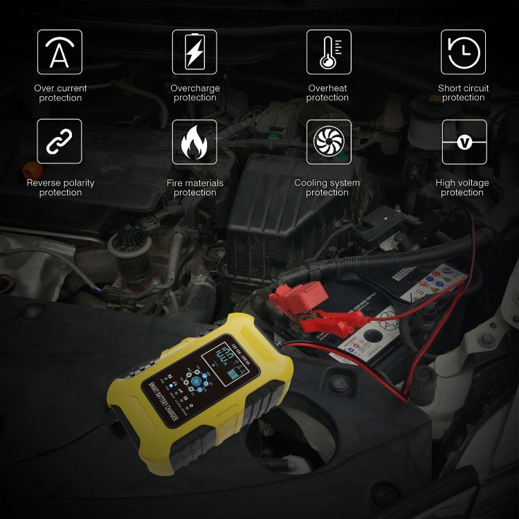 FOXSUR 10A 12V 7-segment Motorcycle / Car Smart Battery Charger, Plug Type:US Plug(Yellow)