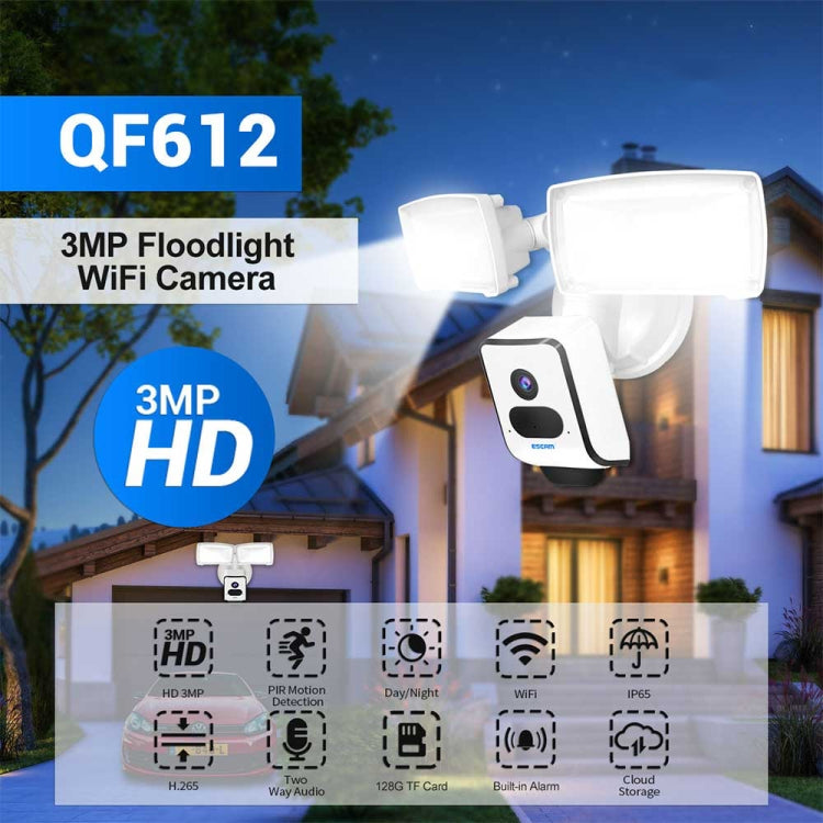 ESCAM QF612 3MP WiFi IP Camera & Floodlight, Support Night Vision / PIR Detection(US Plug)