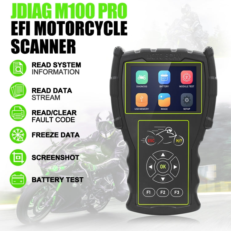 JDiag M100 PRO Intelligent Motorcycle Electronic Fuel Injection System Diagnostic Instrument, Fully Equipped Version(Black)