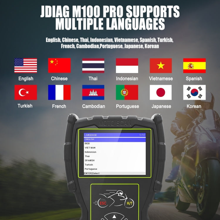JDiag M100 PRO Intelligent Motorcycle Electronic Fuel Injection System Diagnostic Instrument, Fully Equipped Version(Black)