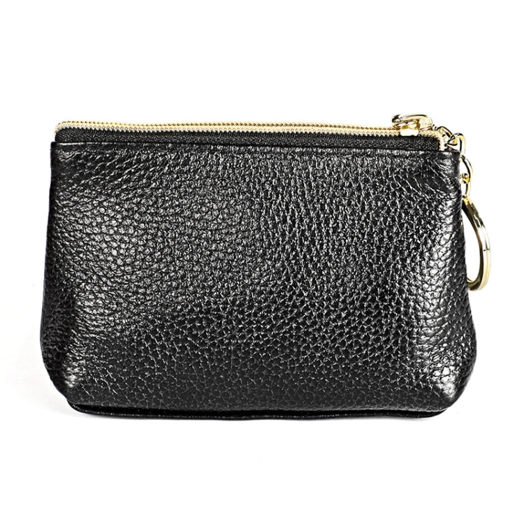 2017 Litchi Texture Genuine Leather Hand Held Small Wallet for Ladies(Black)