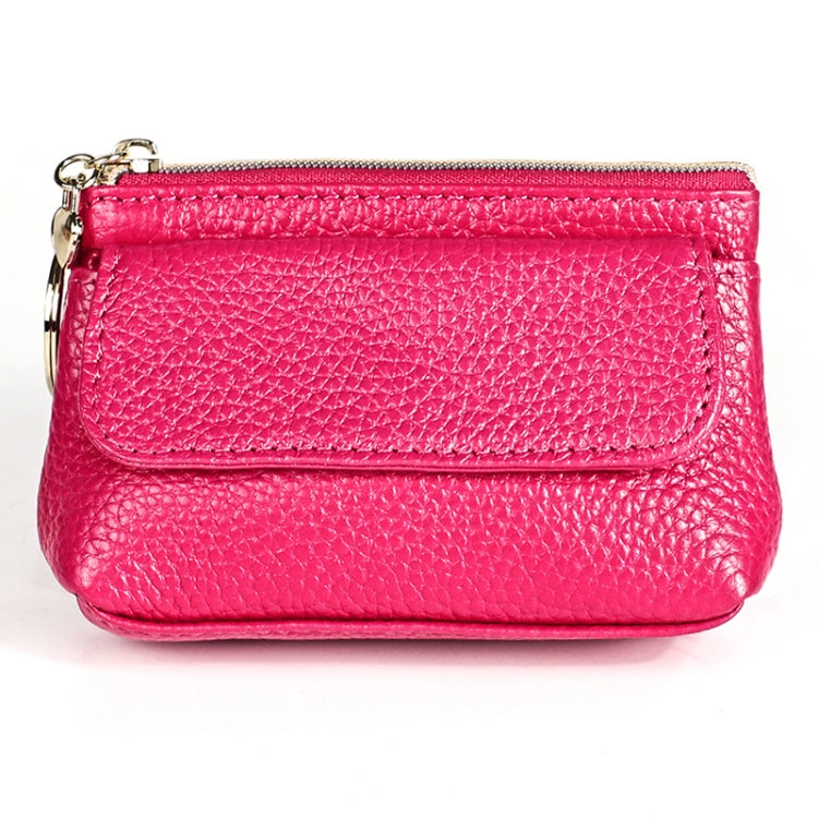 2017 Litchi Texture Genuine Leather Hand Held Small Wallet for Ladies(Rose Red)