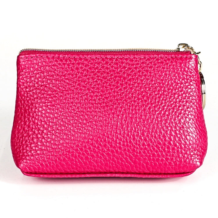 2017 Litchi Texture Genuine Leather Hand Held Small Wallet for Ladies(Rose Red)