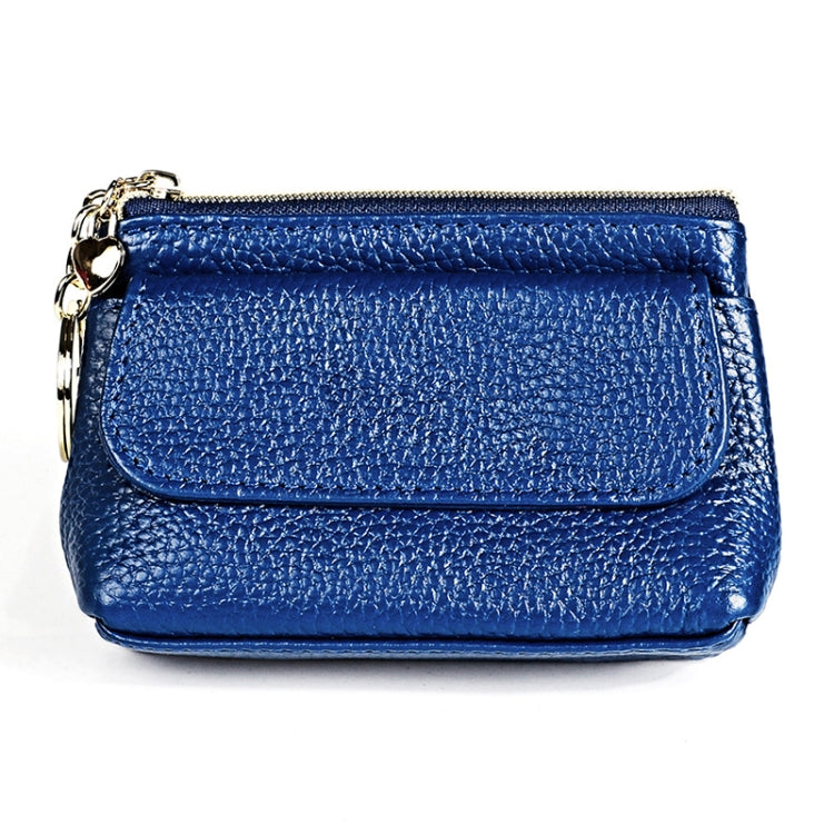 2017 Litchi Texture Genuine Leather Hand Held Small Wallet for Ladies(Sapphire Blue)