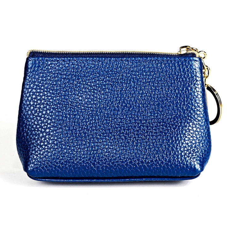 2017 Litchi Texture Genuine Leather Hand Held Small Wallet for Ladies(Sapphire Blue)