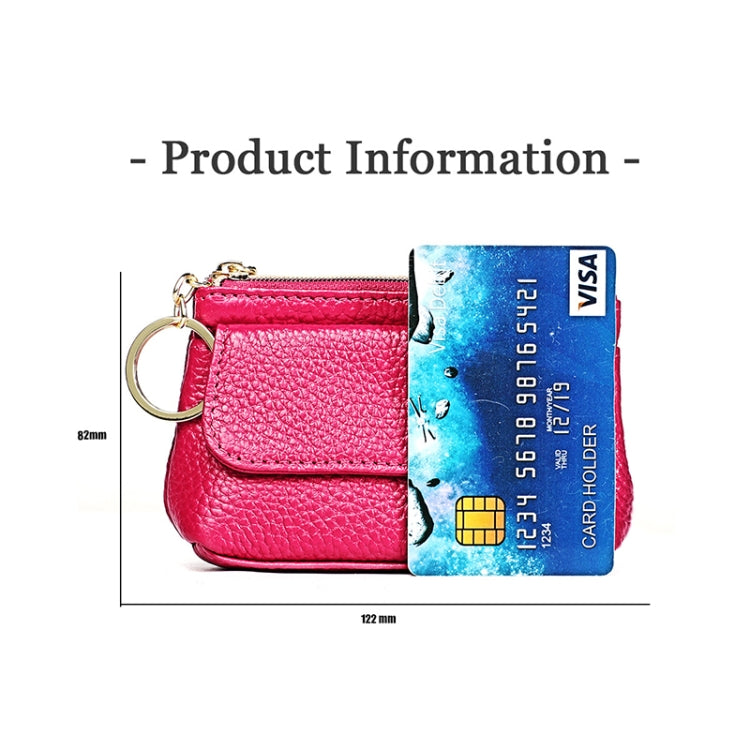 2017 Litchi Texture Genuine Leather Hand Held Small Wallet for Ladies(Rose Red)