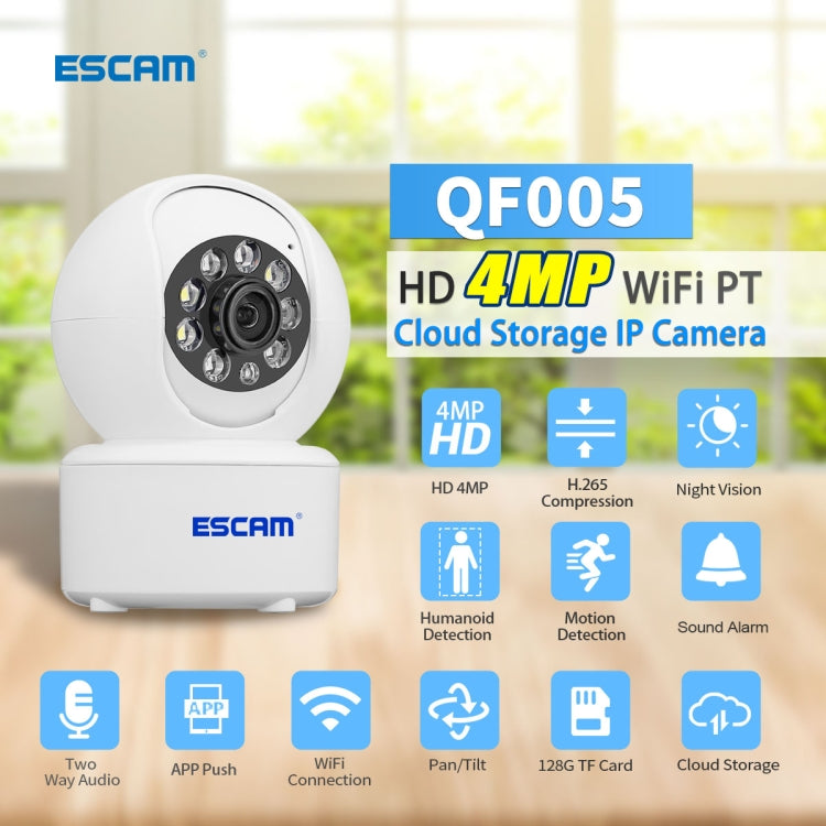 ESCAM QF005 4MP Indoor HD WiFi Pan-tilt Camera, Support Motion Detection / Two-way Audio / Night Vision(AU Plug)