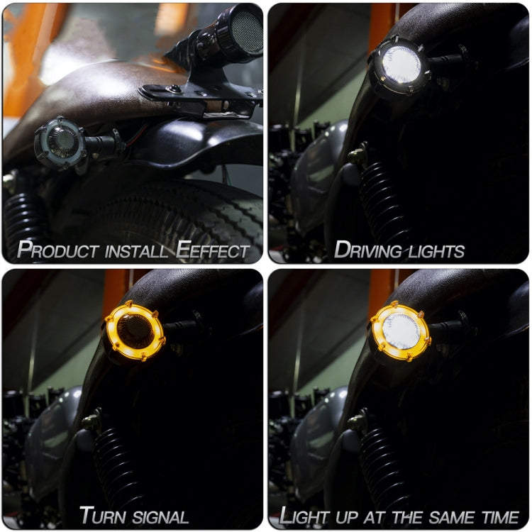 2 PCS PE-ZSD-174 Motorcycle Flashing Rotation Mode LED Two-color Modified Round Turn Signal Light(Yellow + White Light)