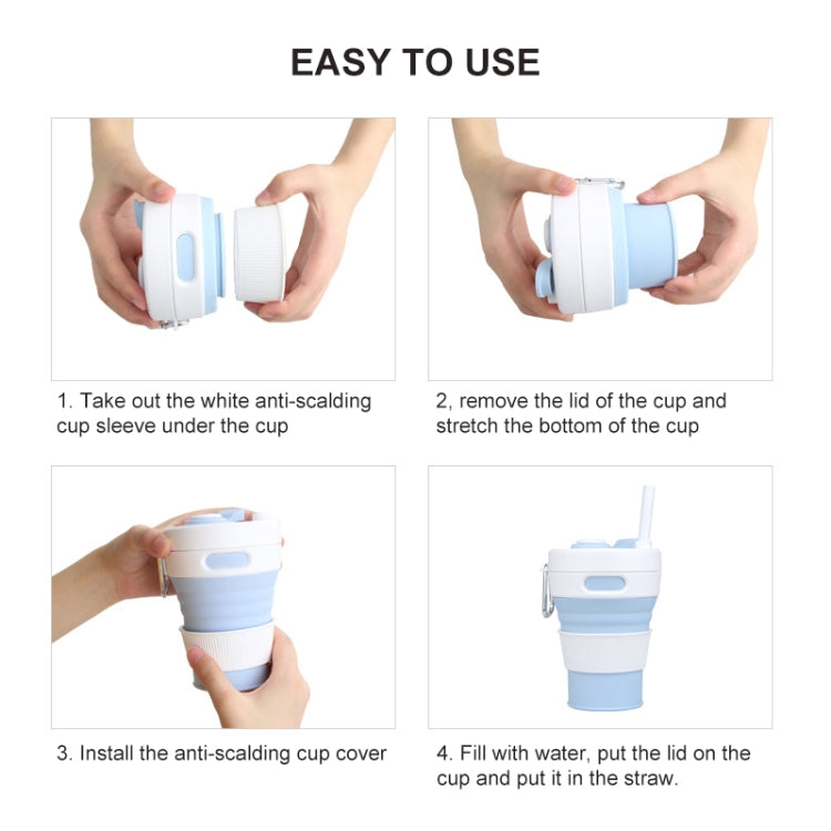 350ML Folding Portable Silicone Telescopic Drinking Coffee Cup Multi-function Silica Cup Travel(White Red)