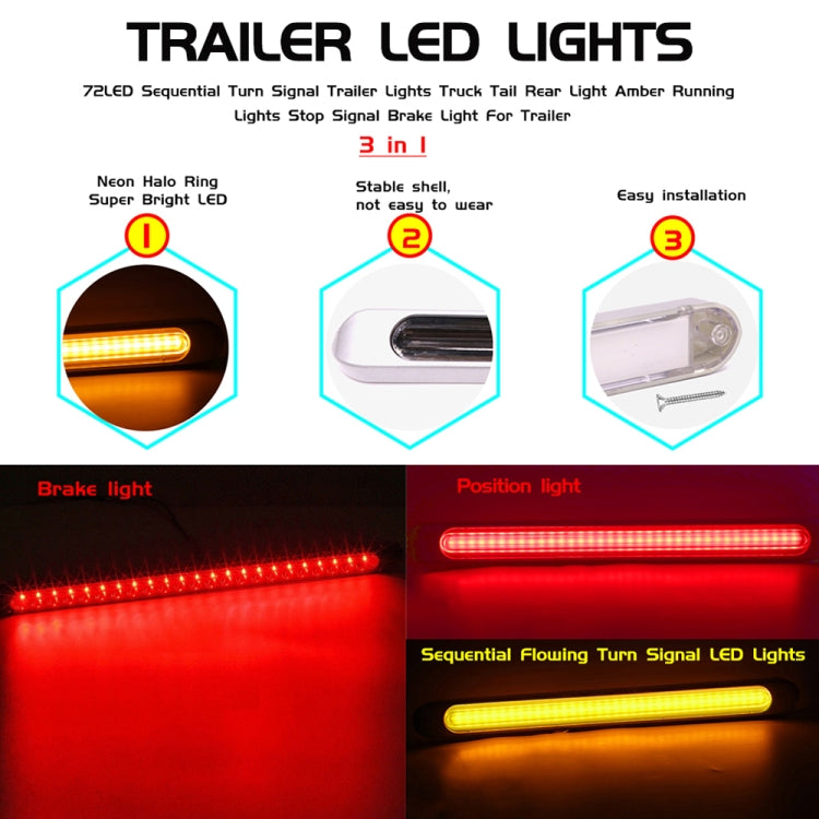 2 PCS 72LEDs Two-color Brake Turn Tail Light(Red Shell Red Light + Flowing Yellow Light)