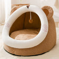 Semi-enclosed Pet Cat and Dog Bed Dog Kennel Pad Pet Supplies, Size:M(Coffee Bear)