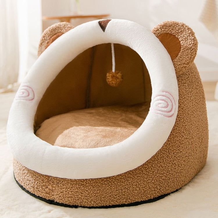 Semi-enclosed Pet Cat and Dog Bed Dog Kennel Pad Pet Supplies, Size:M(Coffee Bear)