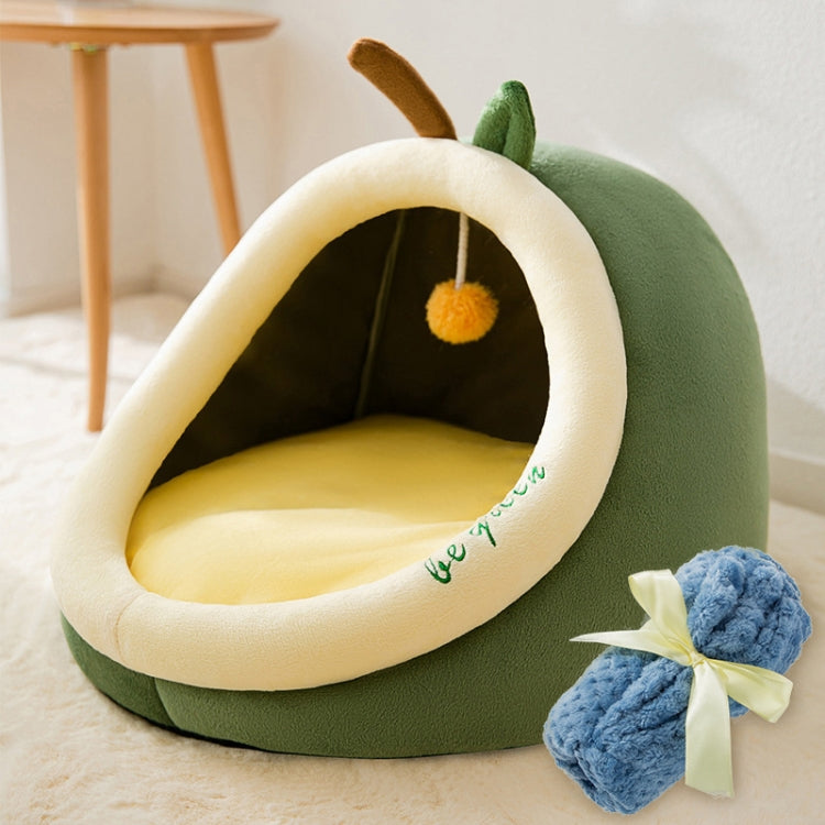 Semi-enclosed Pet Cat and Dog Bed Dog Kennel Pad Pet Supplies, Size:M(Avocado + Blanket)