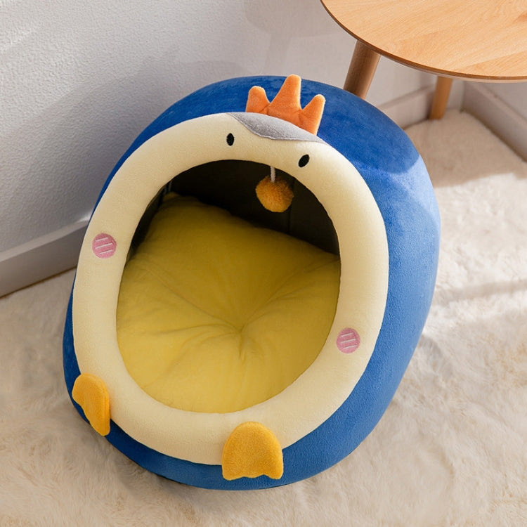 Semi-enclosed Pet Cat and Dog Bed Dog Kennel Pad Pet Supplies, Size:L(Blue Penguin)