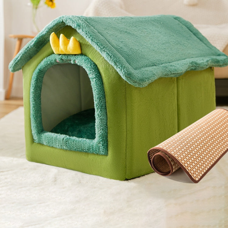 House Type Universal Removable and Washable Pet Dog Cat Bed Pet Supplies, Size:S(Green Dinosaur + Mat)
