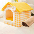House Type Universal Removable and Washable Pet Dog Cat Bed Pet Supplies, Size:S(Yellow Flower + Mat)