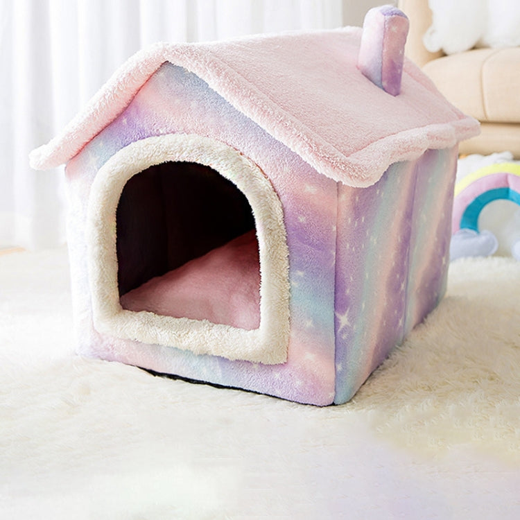 House Type Universal Removable and Washable Pet Dog Cat Bed Pet Supplies, Size:M(Pink Starry Sky)