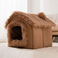 House Type Universal Removable and Washable Pet Dog Cat Bed Pet Supplies, Size:L(Brown Igloo)