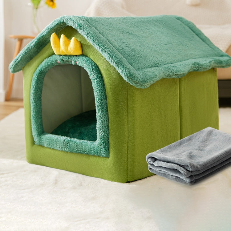 House Type Universal Removable and Washable Pet Dog Cat Bed Pet Supplies, Size:L(Green Dinosaur + Blanket)