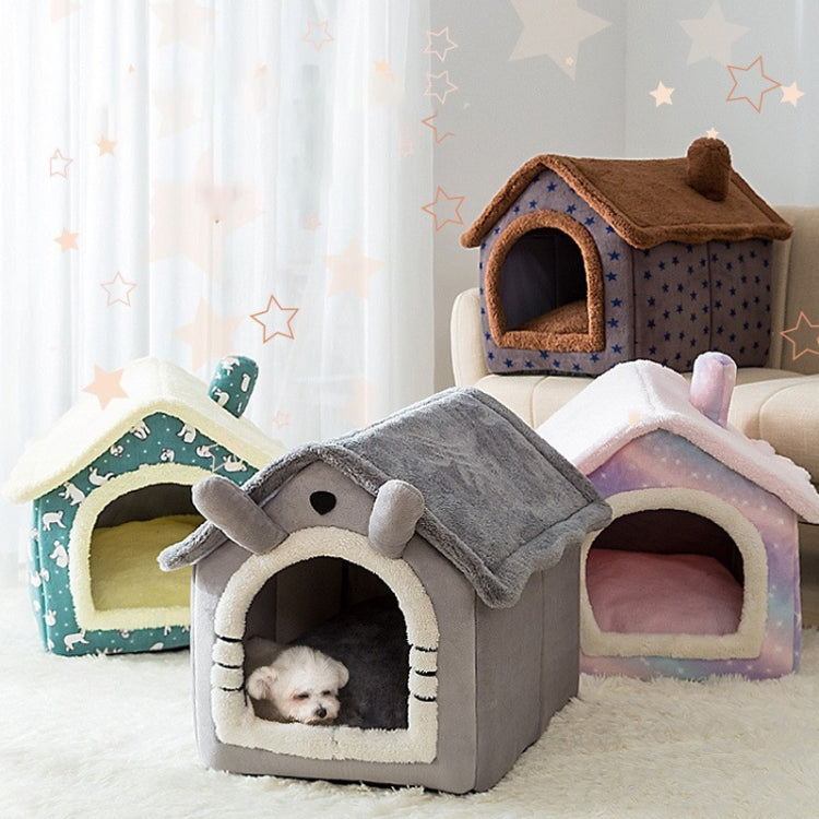 House Type Universal Removable and Washable Pet Dog Cat Bed Pet Supplies, Size:L(Gray Cat + Blanket)