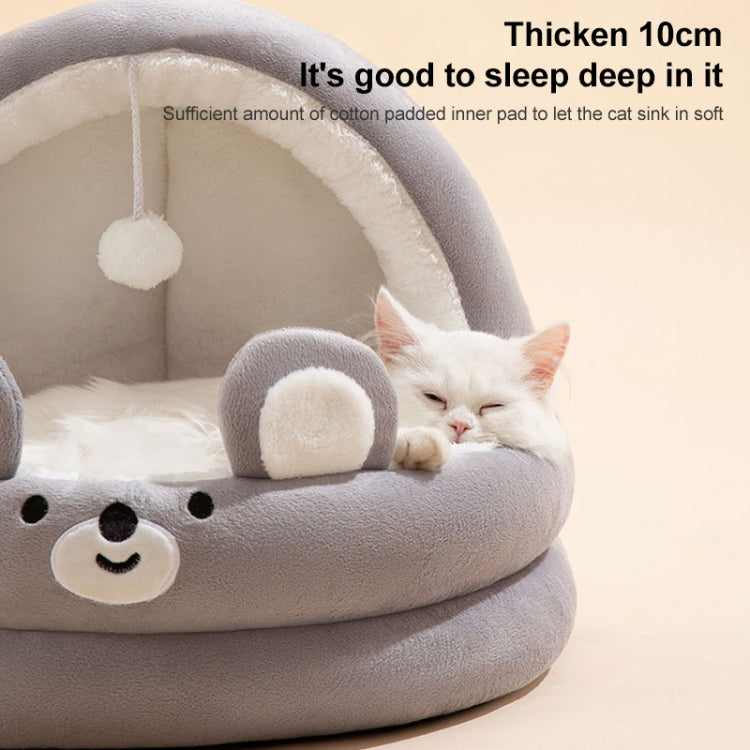 Semi-enclosed Cradle Pet Cat Bed Dog Kennel Pad Pet Supplies, Size:L(Brown Bear)