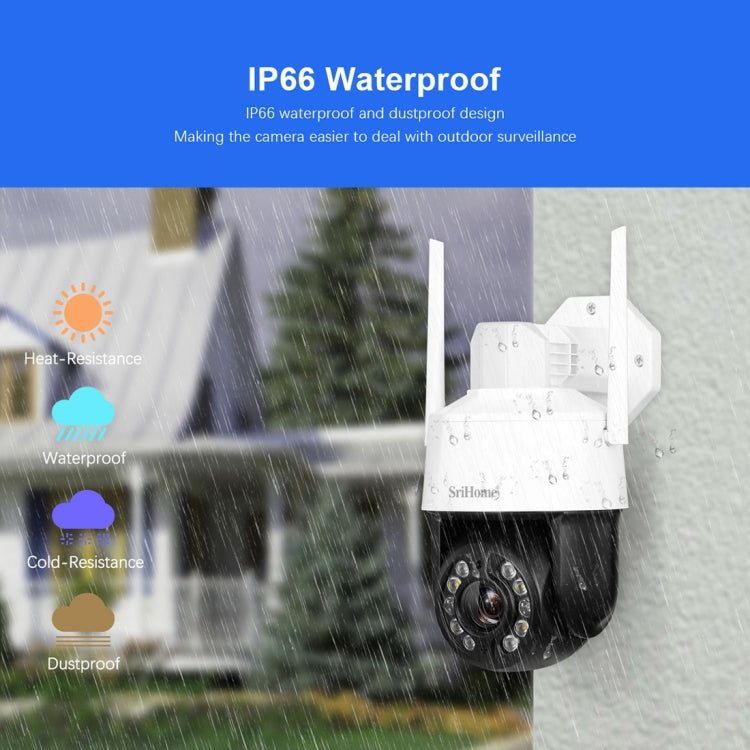 SriHome SH041 5.0MP 20X Optical Zoom 2.4G/5G WiFi IP66 Waterproof AI Auto Tracking H.265 Video Surveillance, Plug Type:US Plug(White)