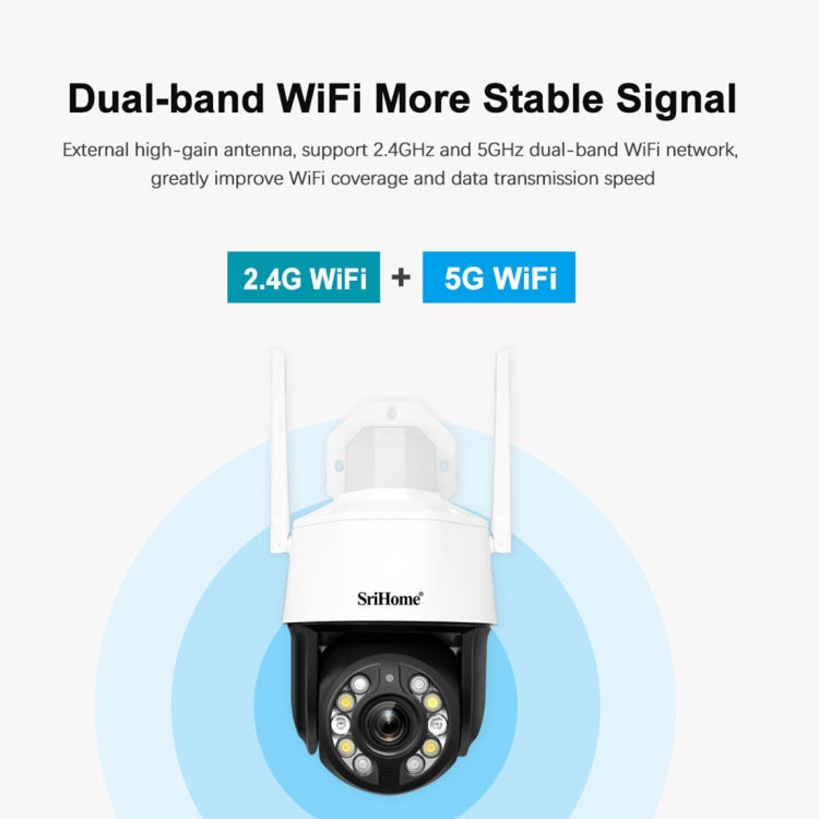 SriHome SH041 5.0MP 20X Optical Zoom 2.4G/5G WiFi IP66 Waterproof AI Auto Tracking H.265 Video Surveillance, Plug Type:UK Plug(White)
