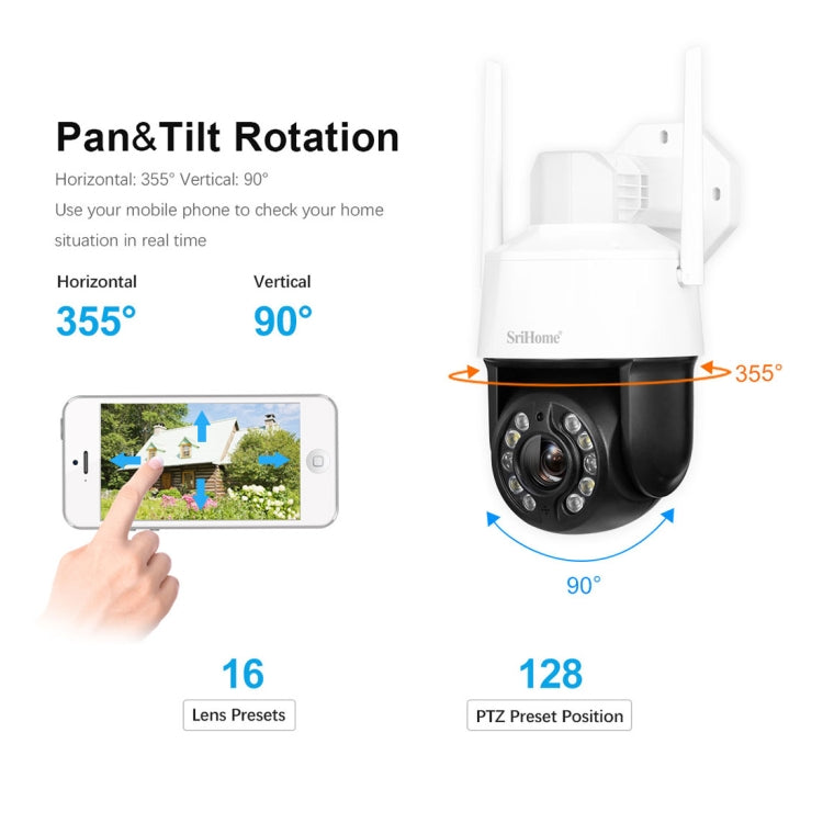 SriHome SH041 5.0MP 20X Optical Zoom 2.4G/5G WiFi IP66 Waterproof AI Auto Tracking H.265 Video Surveillance, Plug Type:AU Plug(White)