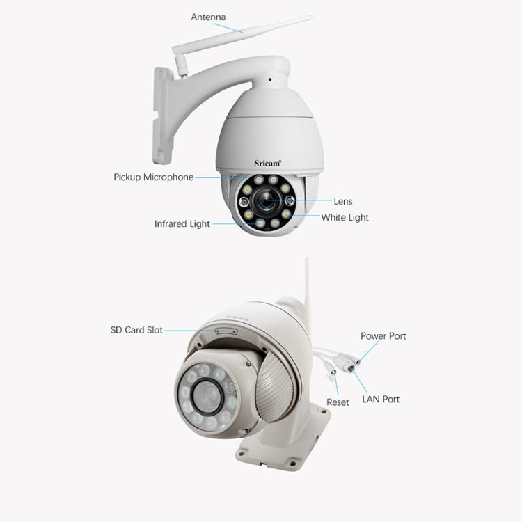 Sricam SP008C 5MP 10X Zoom IP66 Waterproof CCTV WiFi IP Camera Monitor, Plug Type:US Plug(White)