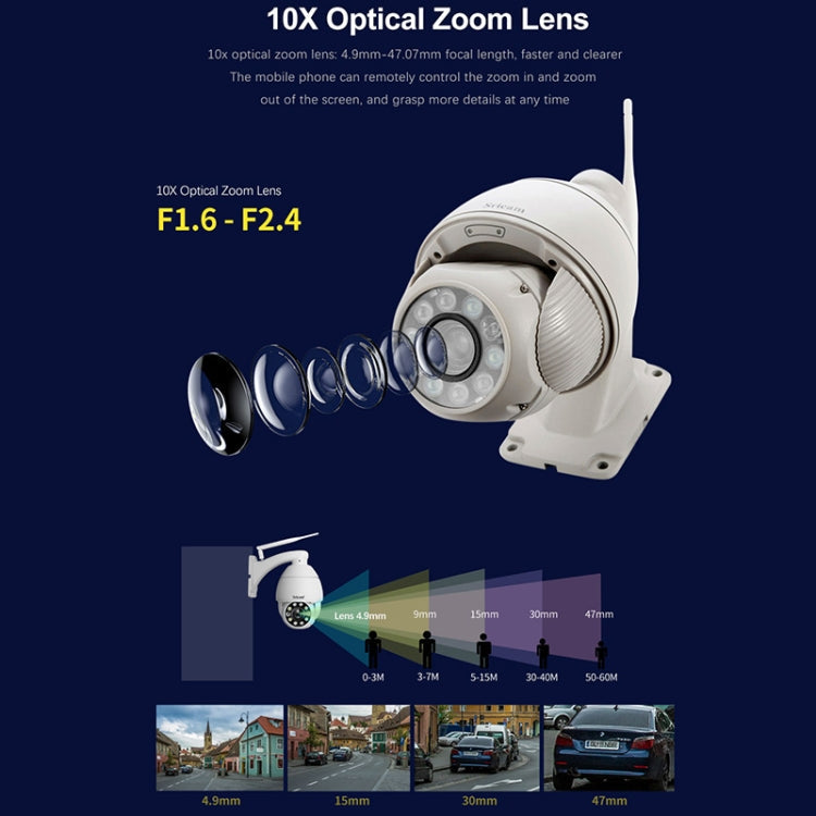 Sricam SP008C 5MP 10X Zoom IP66 Waterproof CCTV WiFi IP Camera Monitor, Plug Type:EU Plug(White)
