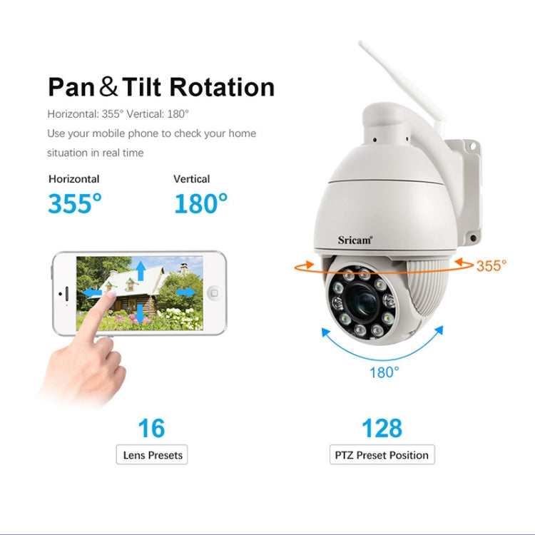 Sricam SP008C 5MP 10X Zoom IP66 Waterproof CCTV WiFi IP Camera Monitor, Plug Type:EU Plug(White)