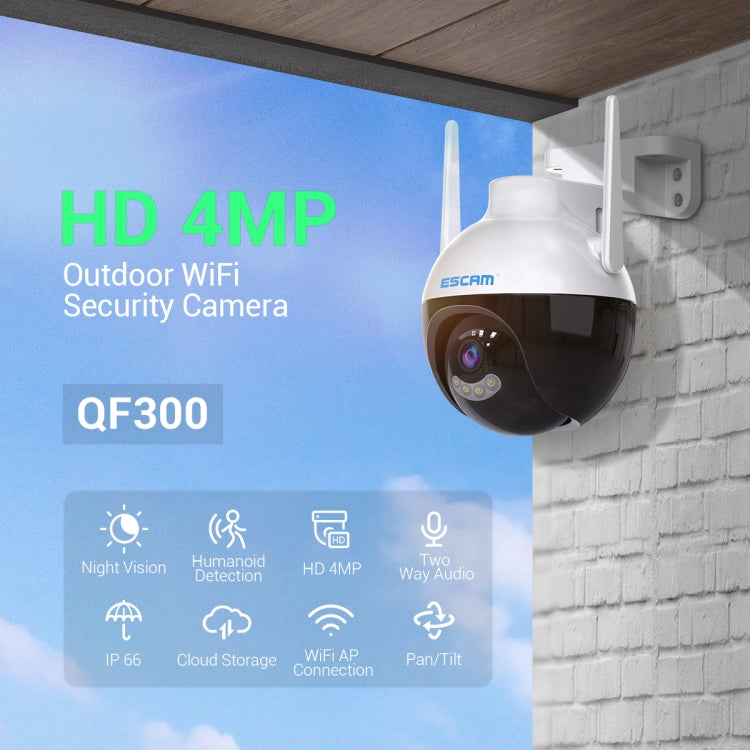 ESCAM QF300 4MP Smart WiFi IP Camera Support AI Humanoid Detection/Auto Tracking/Cloud Storage/Two-way Voice Night Vision, Plug Type:EU Plug