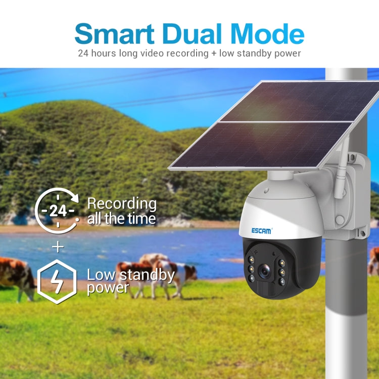 ESCAM QF724 3MP 24h Recording Cloud Storage PT 4G PIR Alarm IP Camera with Solar Panel, US Signal Bands