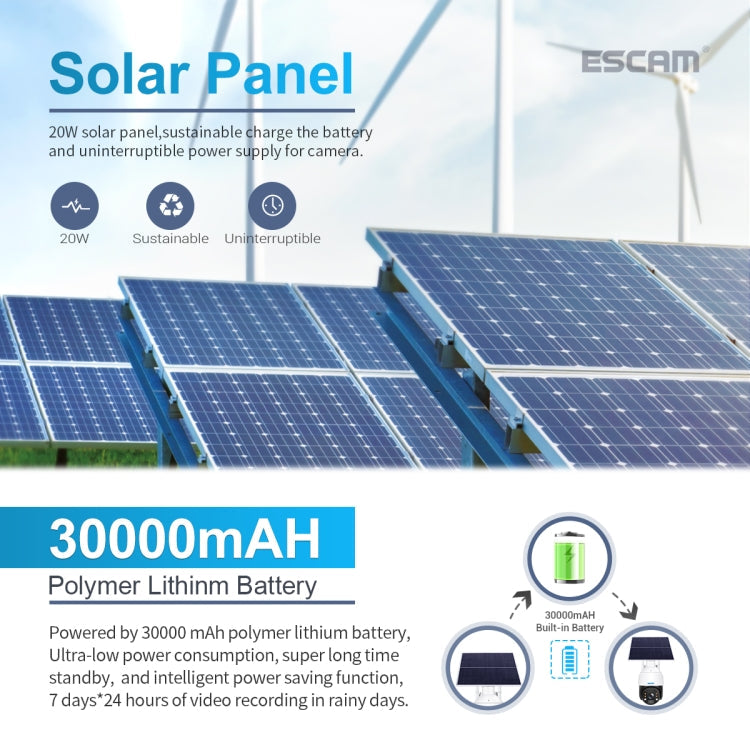 ESCAM QF724 3MP 24h Recording Cloud Storage PT 4G PIR Alarm IP Camera with Solar Panel, US Signal Bands