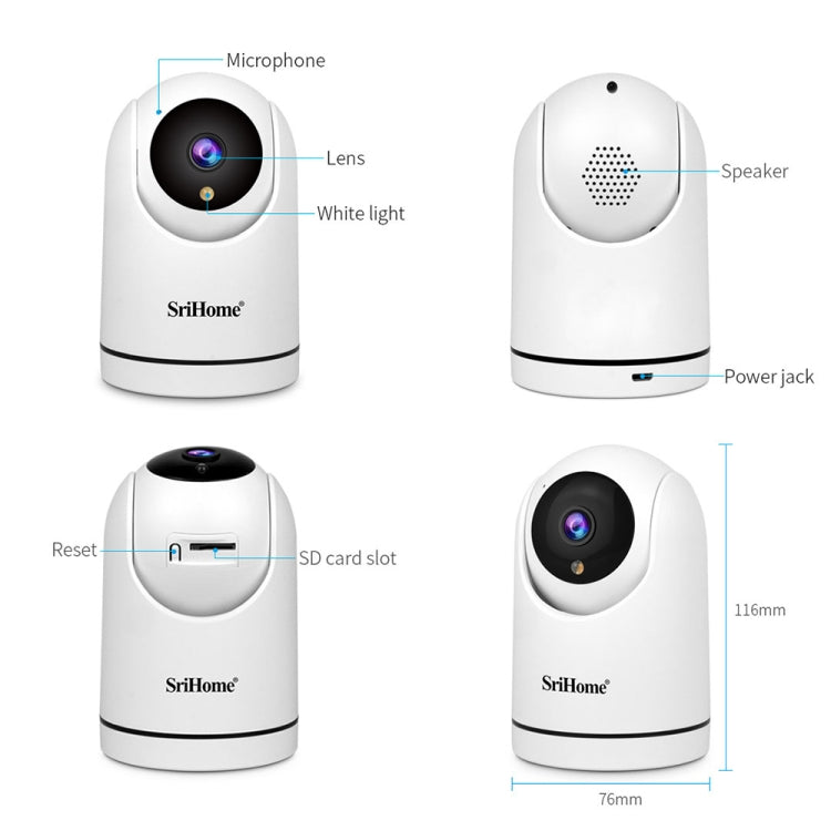 SriHome SH042 2.0MP 1080P HD AI WiFi Pan-tilt Surveillance Camera(UK Plug)