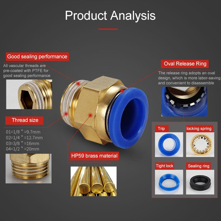 PC16-03 LAIZE 2pcs PC Male Thread Straight Pneumatic Quick Fitting Connector