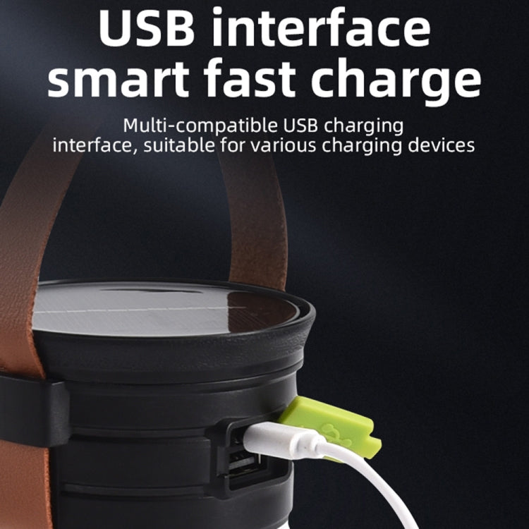 USB Multi-function Portable Rechargeable Solar Emergency Camping Lamp  Flashlight(Black)