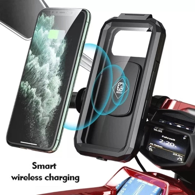 Kewig M18S-A2 Motorcycle / Bicycle Rearview Mirror Wireless Charging Waterproof Box Mobile Phone Holder
