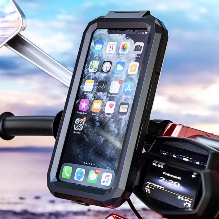 Kewig M18L-A2 Motorcycle / Bicycle Rearview Mirror Wireless Charging Waterproof Box Mobile Phone Holder