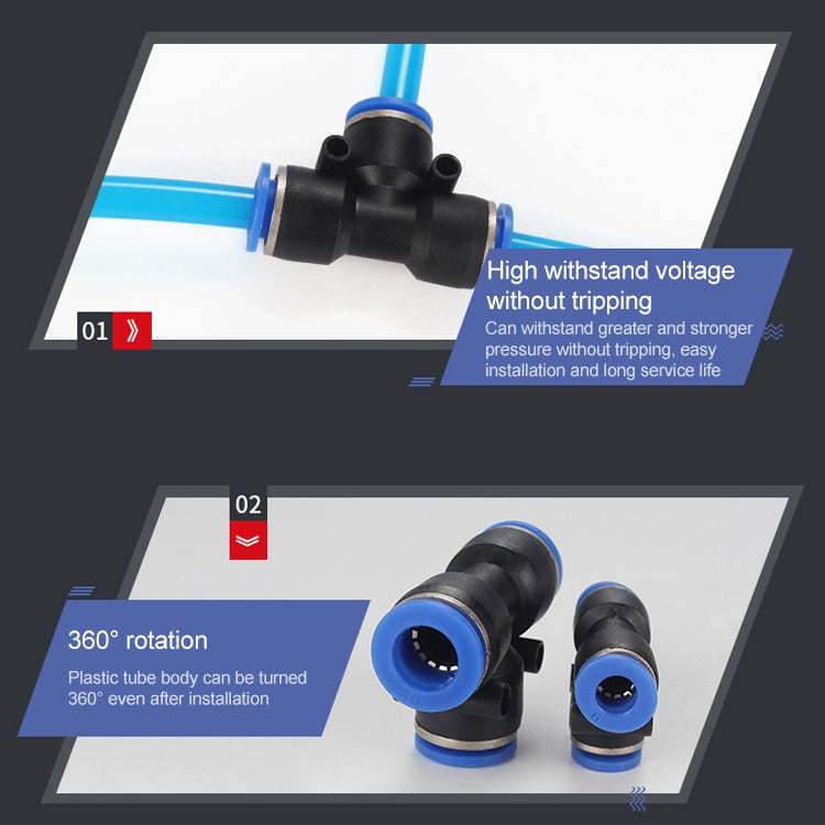 PE-10 LAIZE 10pcs PBT Plastic Tee Joint Pneumatic Quick Fitting Connector