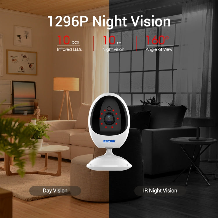 ESCAM QF006 3MP 1296P HD Indoor Wireless PTZ IP Camera IR Night Vision AI Humanoid Detection Home Security CCTV Monitor, Plug Type:EU Plug(White)