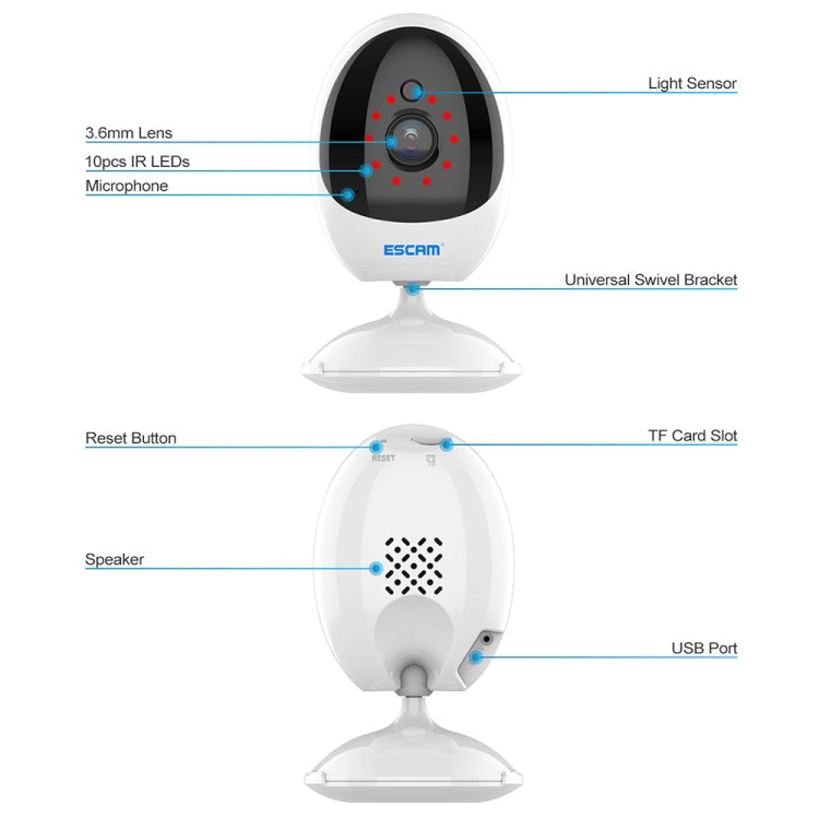 ESCAM QF006 3MP 1296P HD Indoor Wireless PTZ IP Camera IR Night Vision AI Humanoid Detection Home Security CCTV Monitor, Plug Type:EU Plug(White)