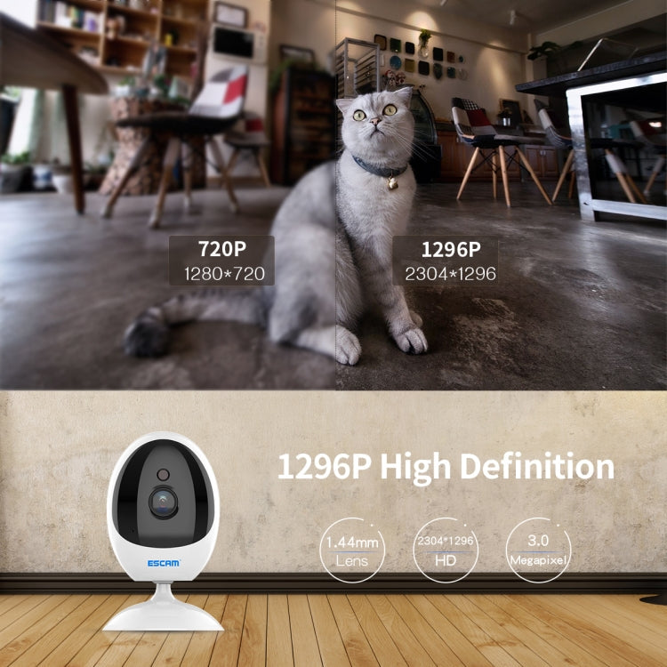 ESCAM QF006 3MP 1296P HD Indoor Wireless PTZ IP Camera IR Night Vision AI Humanoid Detection Home Security CCTV Monitor, Plug Type:EU Plug(White)