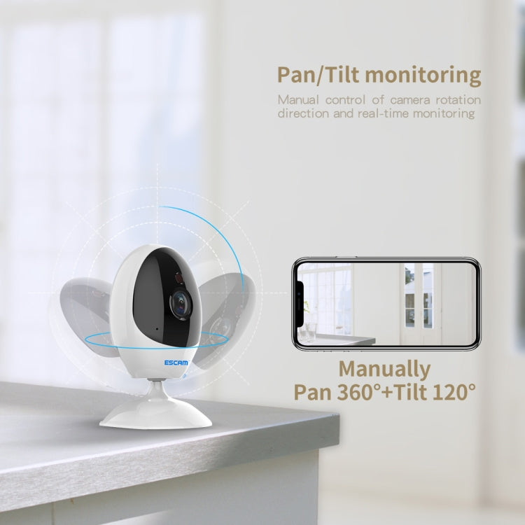 ESCAM QF006 3MP 1296P HD Indoor Wireless PTZ IP Camera IR Night Vision AI Humanoid Detection Home Security CCTV Monitor, Plug Type:EU Plug(White)