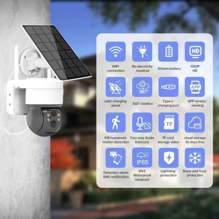 T34 2MP HD IP66 Waterproof Wireless WiFi Solar Camera(Black)