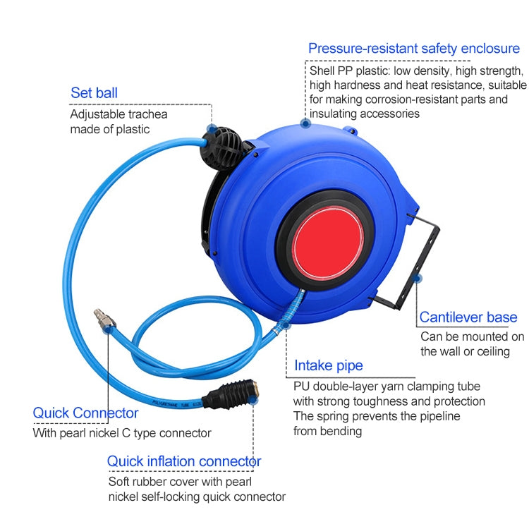 LAIZE Automatic Retractable Air Hose Reel Pneumatic PU Tube, Specification:8x5mm, 12m