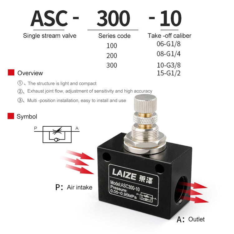 LAIZE Pneumatic Speed Regulating One-way Throttle Valve, Specification:ASC200-08 DN08mm