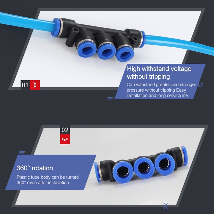 PK-12 LAIZE 10pcs Plastic Five Port Pneumatic Quick Fitting Connector