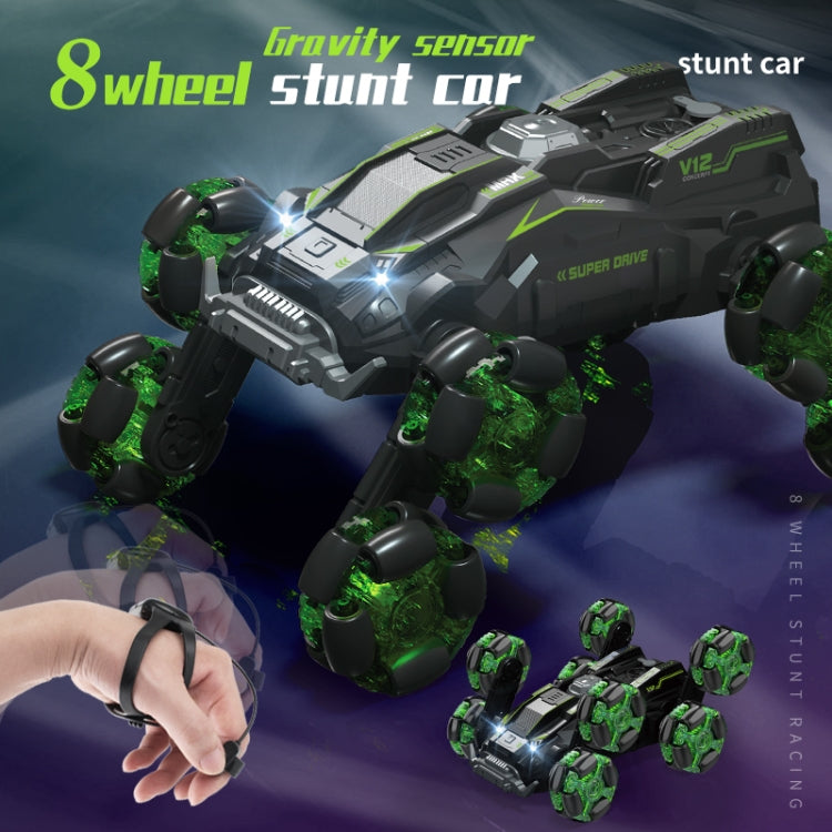 DM-558 Eight Wheel Stunt Drift Spray Remote Control Car, Specification:Dual Control(Green)