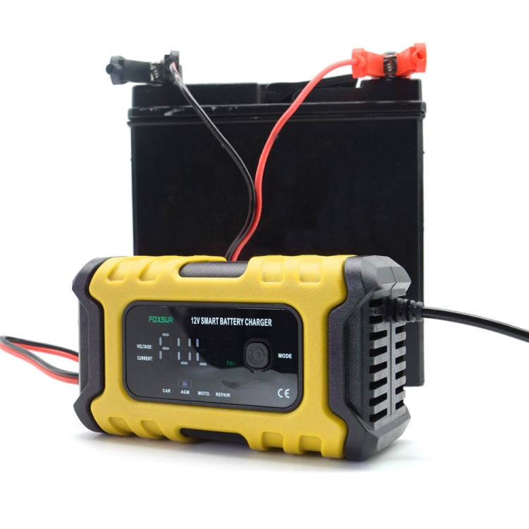 FOXSUR 6A 12V Motorcycle / Car Smart Battery Charger, Plug Type:US Plug(Yellow)